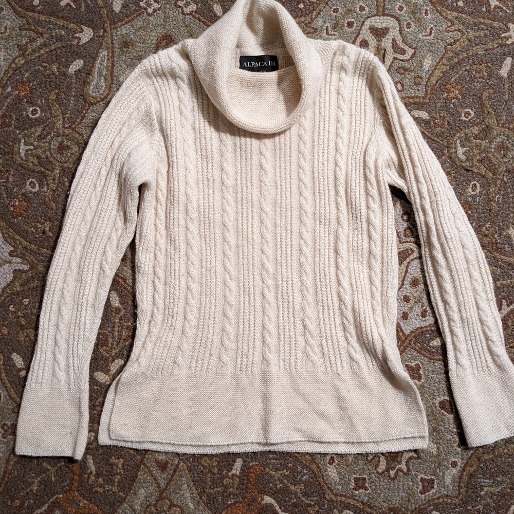 Alpaca cable knit turtleneck sweater